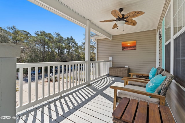 deck with a ceiling fan
