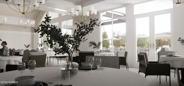 dining area featuring an inviting chandelier