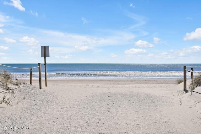 view of water feature with a beach view