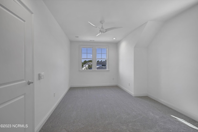 spare room with recessed lighting, baseboards, carpet, and ceiling fan