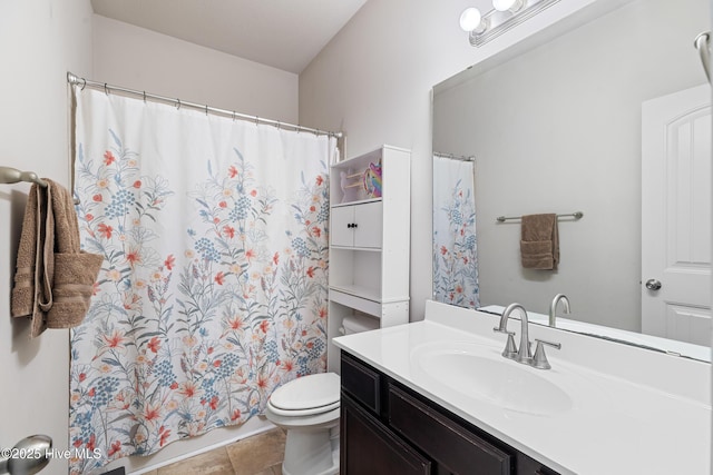 bathroom featuring vanity, toilet, and a shower with curtain