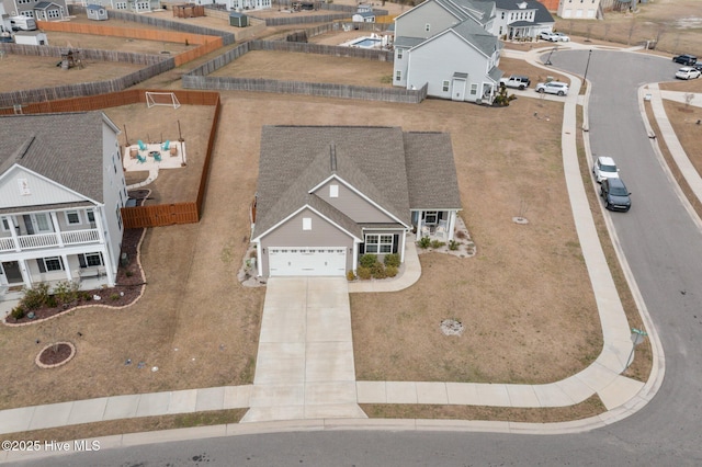 aerial view with a residential view