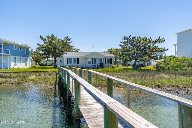 dock area with a water view