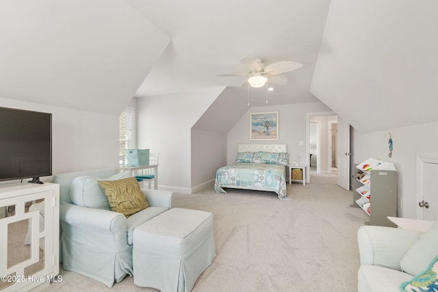 111 E Magens Ct, Cedar Point, NC 28584 - bedroom featuring lofted ceiling, carpet, and a ceiling fan