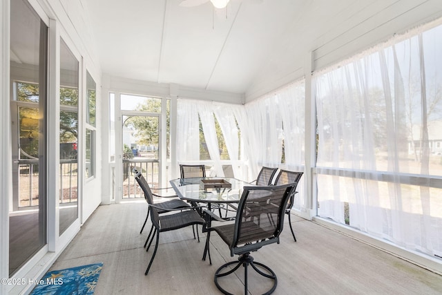 111 E Magens Ct, Cedar Point, NC 28584 - sunroom with plenty of natural light, outdoor dining area, lofted ceiling, and a ceiling fan