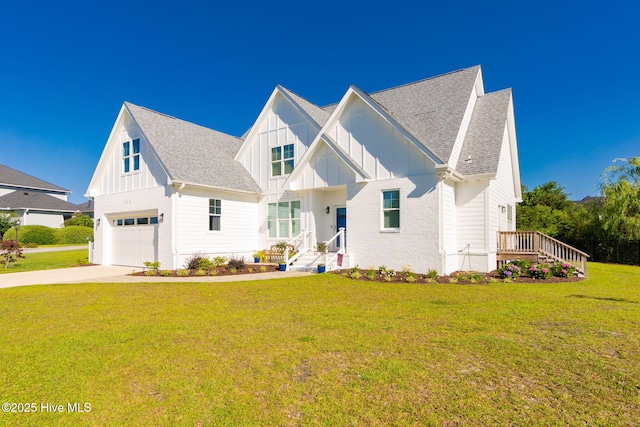 111 E Magens Ct, Cedar Point, NC 28584 - modern farmhouse featuring board and batten siding, concrete driveway, a shingled roof, and a front yard