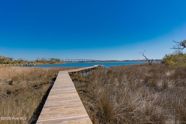 view of dock with a water view