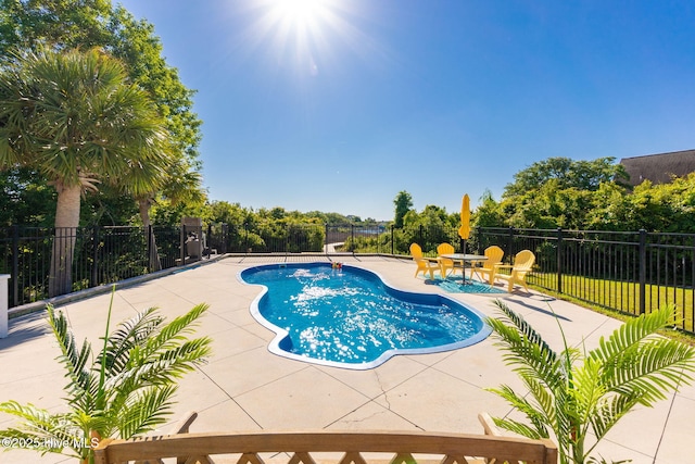 111 E Magens Ct, Cedar Point, NC 28584 - view of swimming pool with a patio area and view of wooded area