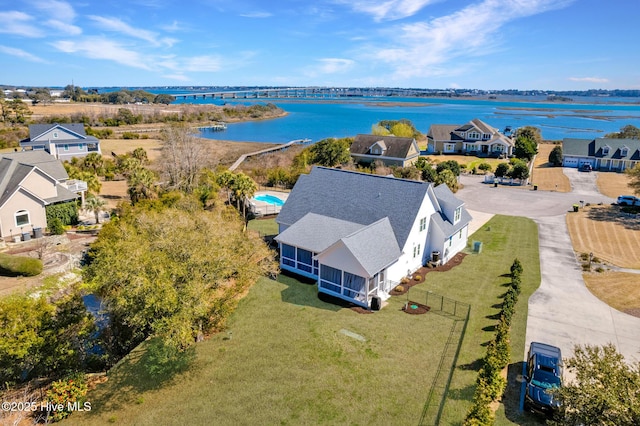 111 E Magens Ct, Cedar Point, NC 28584 - aerial perspective of suburban area with a large body of water and a notable bridge