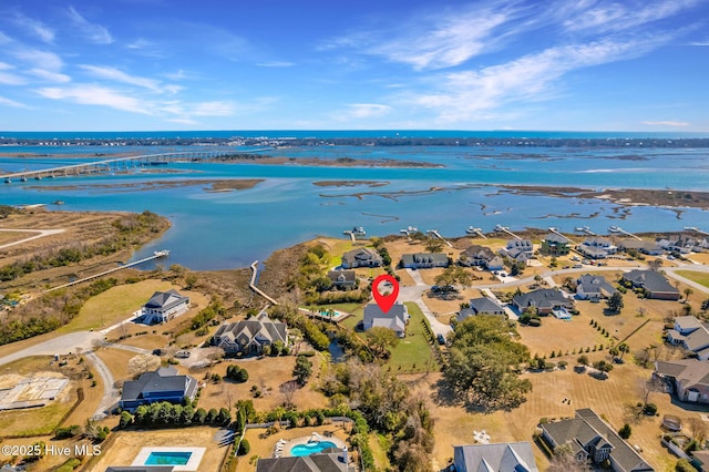 111 E Magens Ct, Cedar Point, NC 28584 - aerial view of property's location featuring a large body of water and nearby suburban area