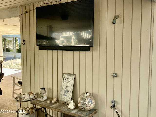 interior details featuring wood walls