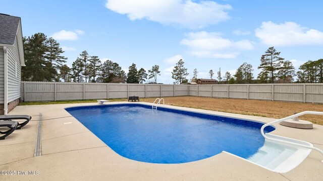 view of swimming pool featuring a patio area and a fenced backyard