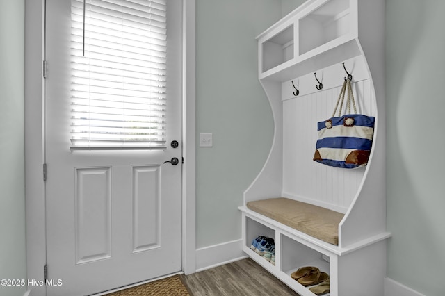 mudroom with wood finished floors