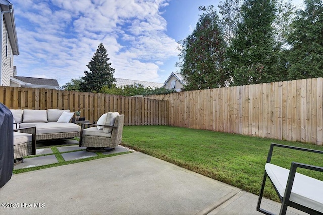 view of patio / terrace with a fenced backyard and outdoor lounge area