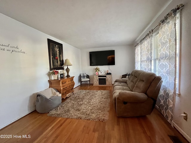 living room featuring baseboards and wood finished floors