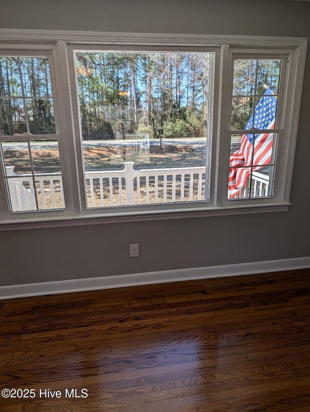 spare room with wood finished floors, baseboards, and a wealth of natural light