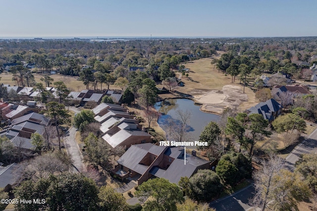 bird's eye view featuring a residential view and a water view