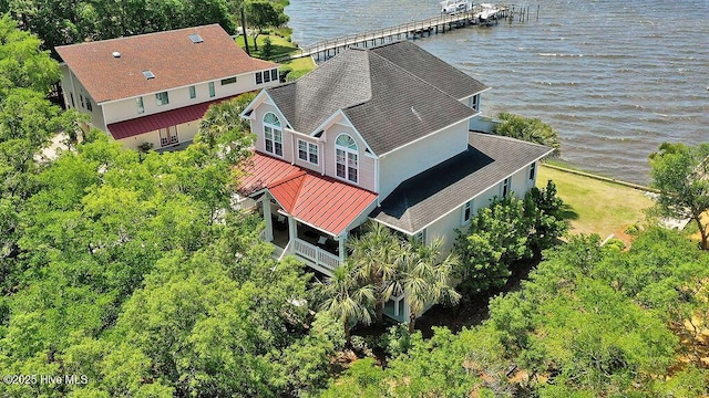 bird's eye view featuring a water view