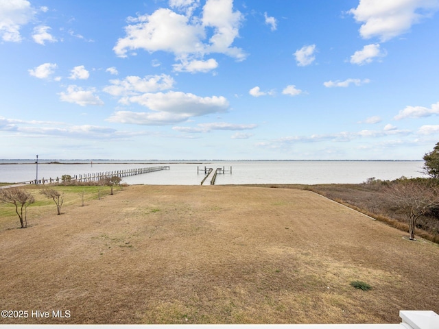 view of yard with a water view