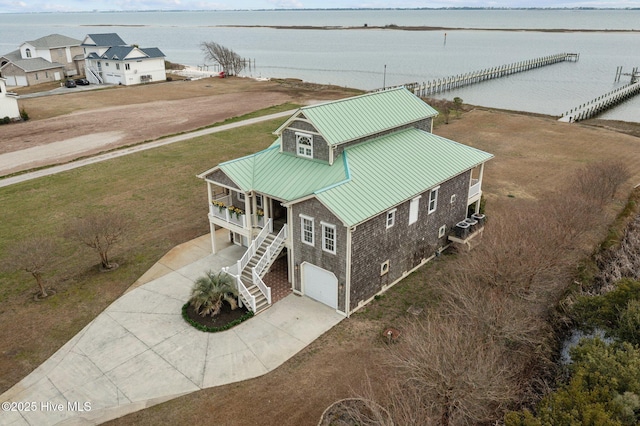 aerial view with a water view