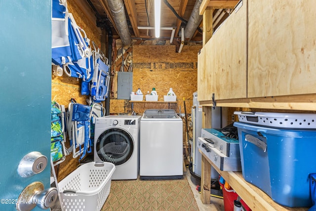 laundry area with laundry area, electric panel, and washer and clothes dryer