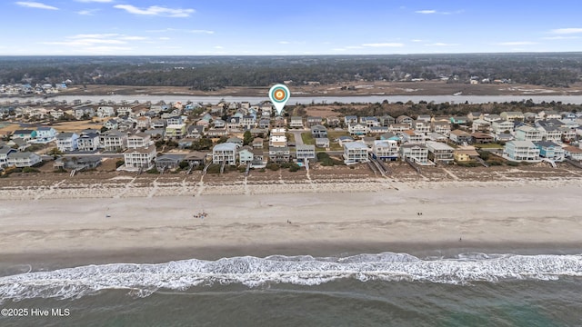 aerial view featuring a residential view and a water view