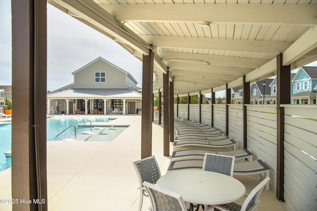 view of patio / terrace with a community pool and a fenced backyard