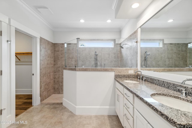 bathroom featuring a sink, plenty of natural light, and walk in shower