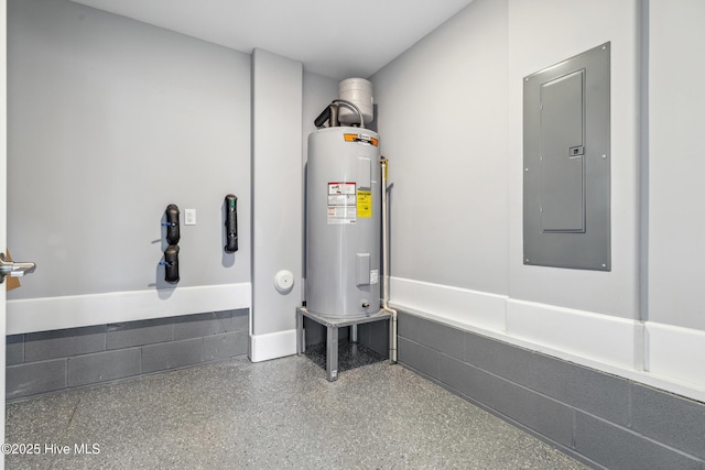 utilities with water heater and electric panel