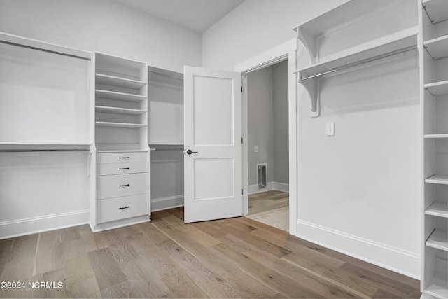 spacious closet with visible vents and light wood-type flooring