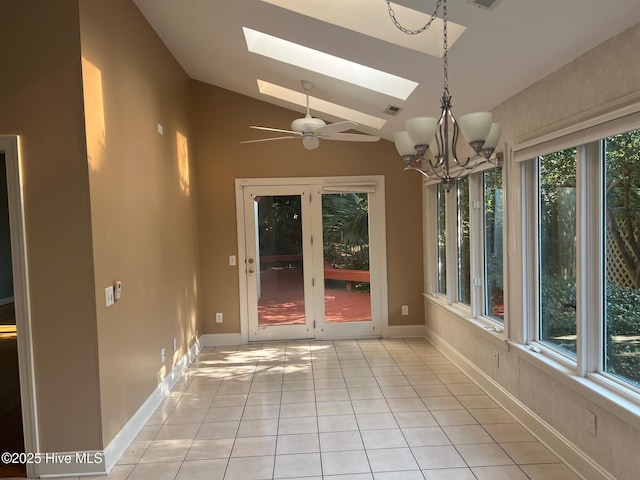 1905 Staunton Ct, Wilmington, NC 28405 - unfurnished sunroom featuring lofted ceiling, a skylight, french doors, and a chandelier
