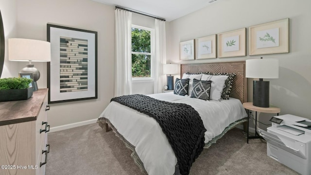 bedroom with baseboards and carpet floors