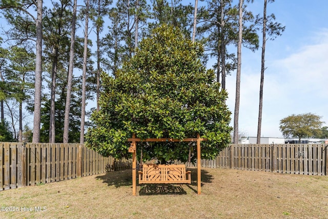 view of yard with a fenced backyard