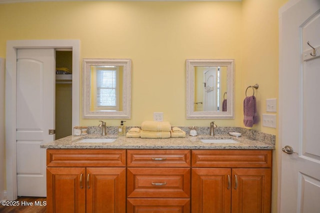 full bathroom with double vanity and a sink