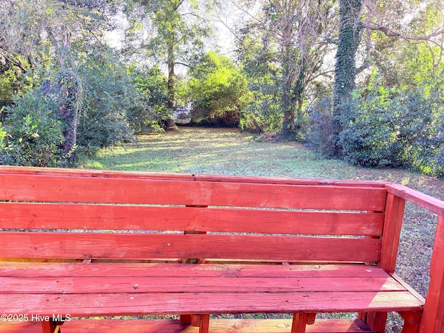 deck with a wooded view