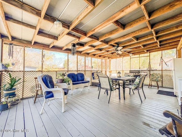 wooden terrace with outdoor lounge area and outdoor dining area