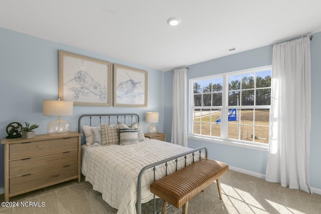 bedroom featuring visible vents, baseboards, and carpet flooring