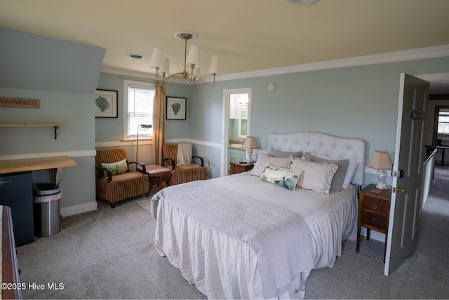 661 Main St, Swansboro, NC 28584 - bedroom featuring ornamental molding, carpet floors, a chandelier, and baseboards