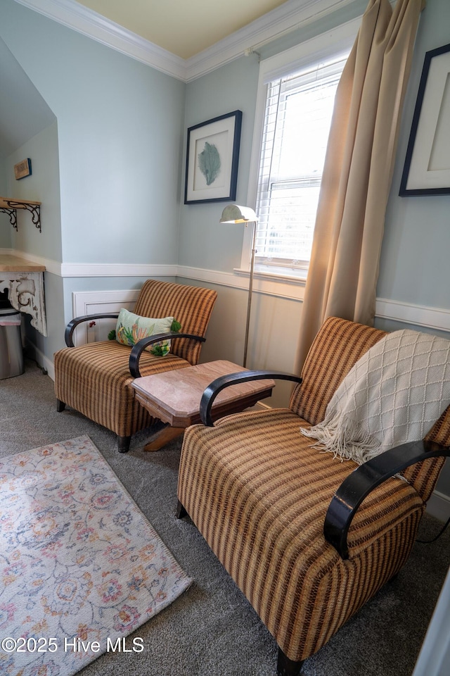 661 Main St, Swansboro, NC 28584 - living area with carpet flooring and crown molding