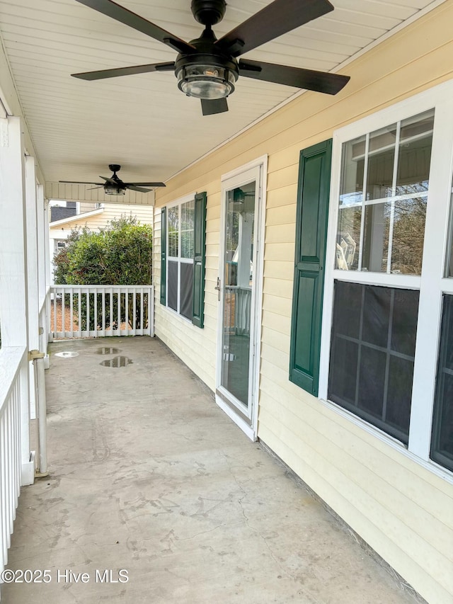 view of patio / terrace featuring covered porch and a ceiling fan