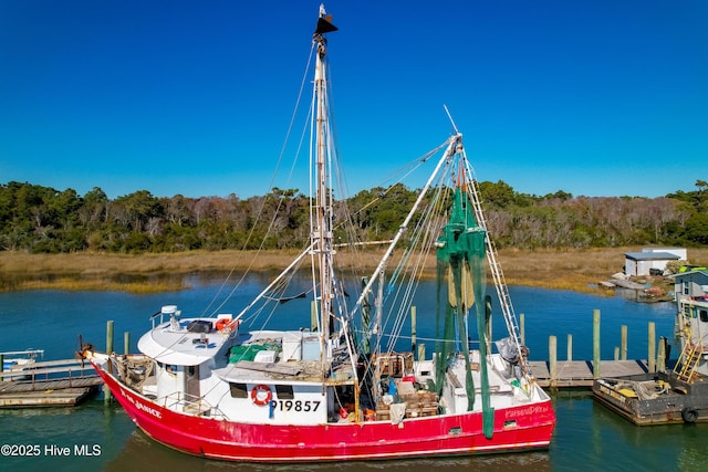 298 Ocean Blvd W # 103, Holden Beach, NC 28462 - view of dock with a water view and a wooded view