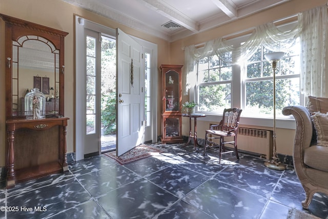 1335 Midland Rd, Southern Pines, NC 28387 - entryway featuring healthy amount of natural light, beam ceiling, crown molding, and radiator