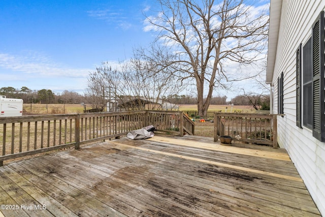 deck featuring a rural view