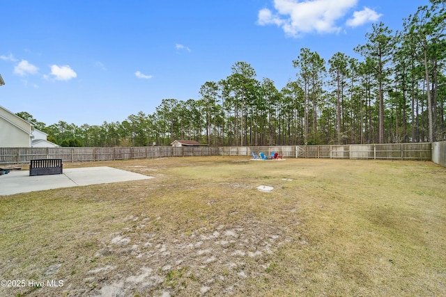 view of yard featuring a patio area and a fenced backyard