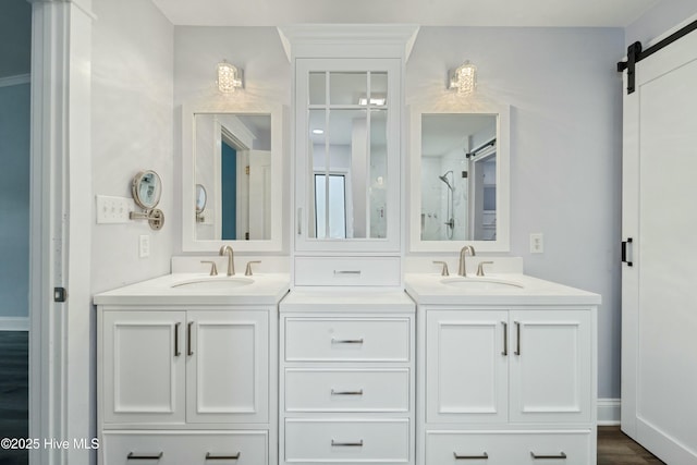 full bath featuring a sink, baseboards, and double vanity