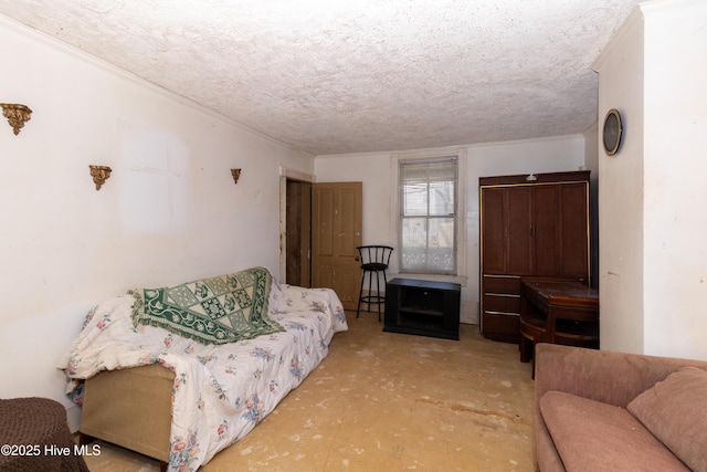 living room with a textured ceiling