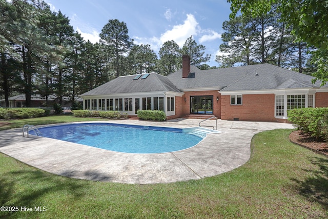 240 Donald Ross Dr, Pinehurst, NC 28374 - outdoor pool featuring a sunroom, a patio, and a lawn