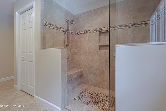240 Donald Ross Dr, Pinehurst, NC 28374 - full bath with a stall shower, baseboards, and tile patterned flooring