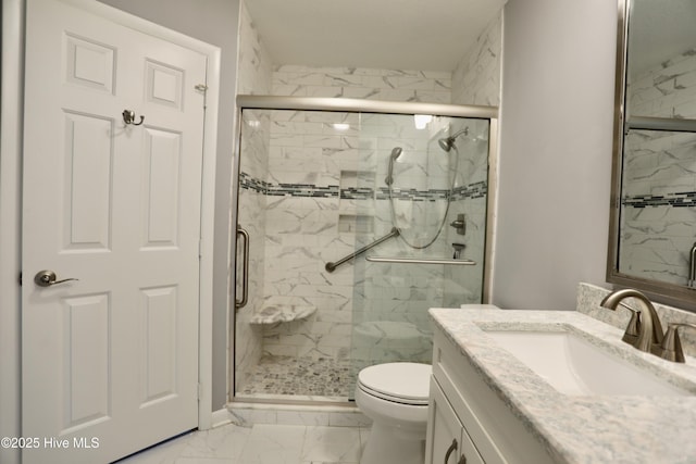717 Chancery Ln, Aberdeen, NC 28315 - bathroom with marble finish floors, vanity, toilet, and a marble finish shower