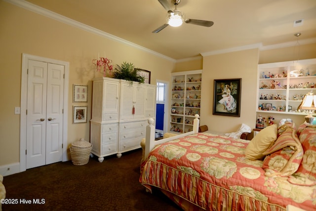 6680 Beulah Hill Church Rd, West End, NC 27376 - carpeted bedroom featuring crown molding and a ceiling fan